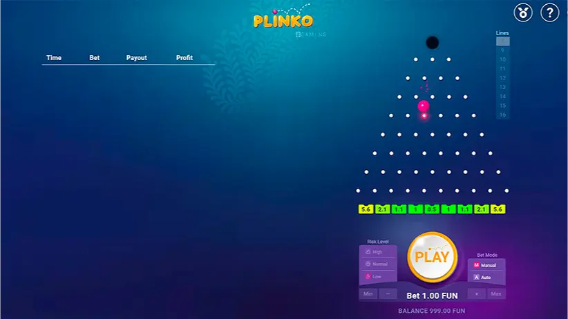 Interfaz del juego Plinko