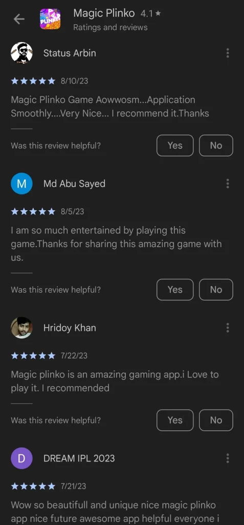 reviews about the Plinko application