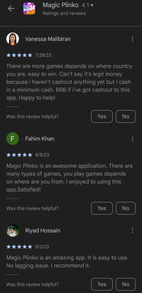 reviews about applications Plinko