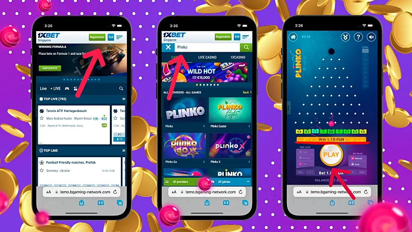 Plinko sur 1xBet Casino sur mobile